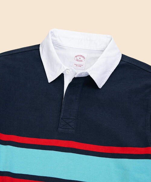 BROOKS BROTHERS(ブルックスブラザーズ)の「コットンジャージー GFロゴ チェストストライプ ラグビーシャツ(ポロシャツ・メンズ・ネイビー/ホワイト・X-LARGE/SMALL/MEDIUM/LARGE)」の6枚目の写真