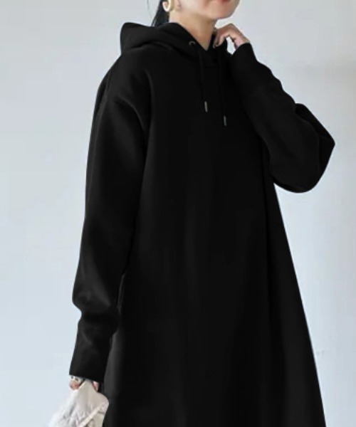 cammie(キャミー)の「サイドスリットフード付きワンピース(ワンピース・レディース・ブラック/グレー・F)」の7枚目の写真