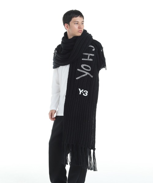 Y-3 マフラー 黒 赤い刺繍 ha6527-2.jpg