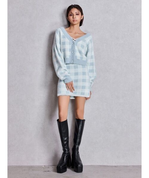 GYDA（ジェイダ）の「CHECK shaggy ニットスカートライクショートパンツ（スカート・レディース・スカイブルー/ブラック/アイボリー・FREE）」の21枚目の写真