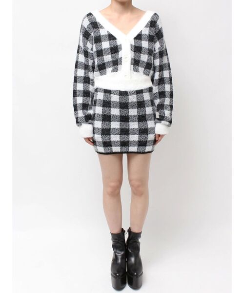 GYDA（ジェイダ）の「CHECK shaggy ニットスカートライクショートパンツ（スカート・レディース・スカイブルー/ブラック/アイボリー・FREE）」の7枚目の写真