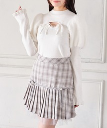 Suyunn（スユン）の「裾チュール付きリボン切り替えチェックプリーツスカート（スカート・レディース）」
