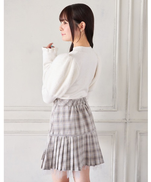 Suyunn(スユン)の「裾チュール付きリボン切り替えチェックプリーツスカート(スカート・レディース・グレー/ピンク・M)」の13枚目の写真