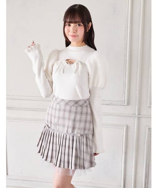 Suyunn(スユン)の「裾チュール付きリボン切り替えチェックプリーツスカート(スカート・レディース・グレー/ピンク・M)」の19枚目の写真