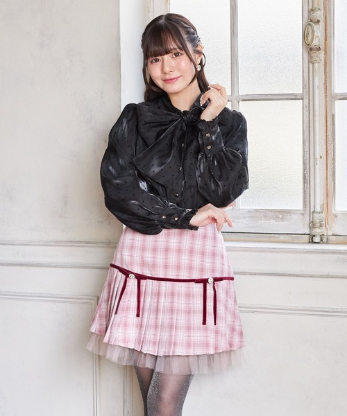 Suyunn(スユン)の「裾チュール付きリボン切り替えチェックプリーツスカート(スカート・レディース・グレー/ピンク・M)」の20枚目の写真