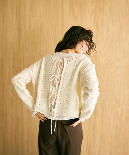 Lutim by u（ルチバイユー）の「Lace knit 2way knit top / レース編み