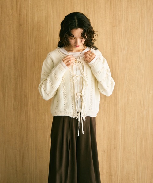 セール】Lace knit 2way knit top / レース編み2wayニットトップス