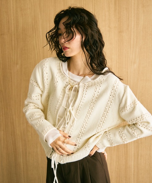 Lutim by u（ルチバイユー）の「Lace knit 2way knit top / レース編み