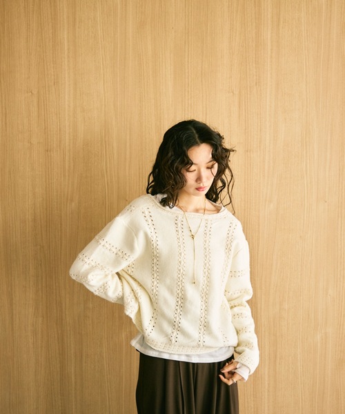 セール】Lace knit 2way knit top / レース編み2wayニットトップス