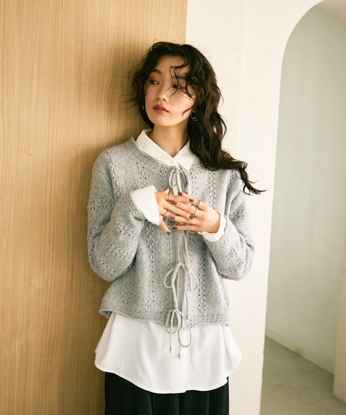 Lace knit 2way knit top / レース編み2wayニットトップス（ニット