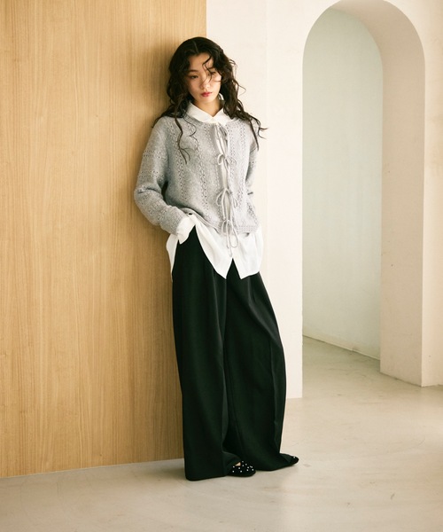 トップス toomi セール】Lace knit 2way knit top / レース編み2wayニットトップス