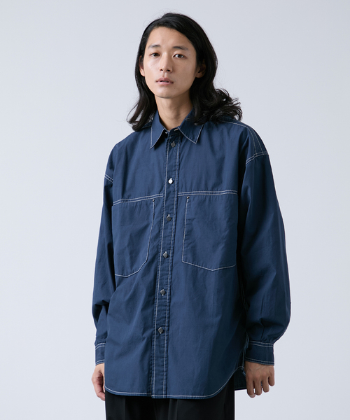 B.C STOCK（ベーセーストック）の「オーバーダイ加工 ステッチオーバーシャツ（シャツ/ブラウス・メンズ・ネイビー/ブラウン・MEDIUM/LARGE）」の2枚目の写真