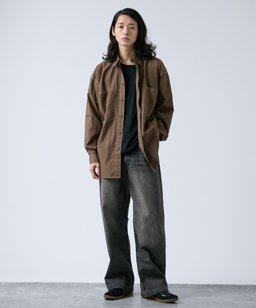 B.C STOCK（ベーセーストック）の「オーバーダイ加工 ステッチオーバーシャツ（シャツ/ブラウス・メンズ・ネイビー/ブラウン・MEDIUM/LARGE）」の3枚目の写真