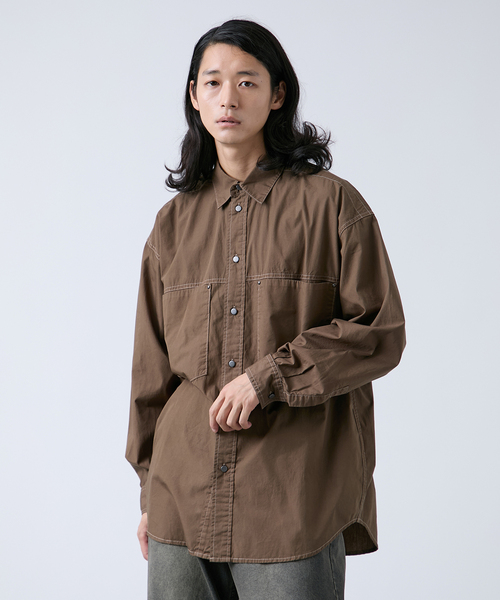 B.C STOCK（ベーセーストック）の「オーバーダイ加工 ステッチオーバーシャツ（シャツ/ブラウス・メンズ・ネイビー/ブラウン・MEDIUM/LARGE）」の5枚目の写真