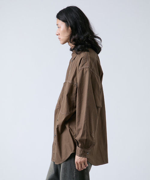 B.C STOCK（ベーセーストック）の「オーバーダイ加工 ステッチオーバーシャツ（シャツ/ブラウス・メンズ・ネイビー/ブラウン・MEDIUM/LARGE）」の4枚目の写真