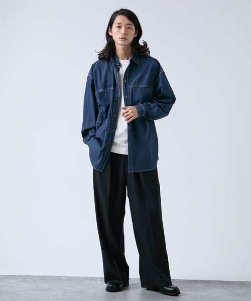 B.C STOCK（ベーセーストック）の「オーバーダイ加工 ステッチオーバーシャツ（シャツ/ブラウス・メンズ・ネイビー/ブラウン・MEDIUM/LARGE）」の10枚目の写真