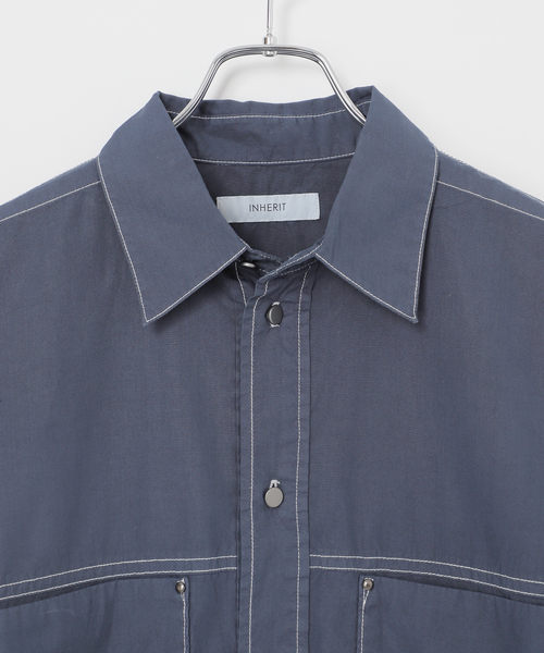 B.C STOCK（ベーセーストック）の「オーバーダイ加工 ステッチオーバーシャツ（シャツ/ブラウス・メンズ・ネイビー/ブラウン・MEDIUM/LARGE）」の19枚目の写真