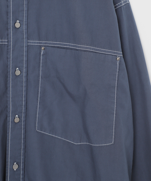 B.C STOCK（ベーセーストック）の「オーバーダイ加工 ステッチオーバーシャツ（シャツ/ブラウス・メンズ・ネイビー/ブラウン・MEDIUM/LARGE）」の14枚目の写真