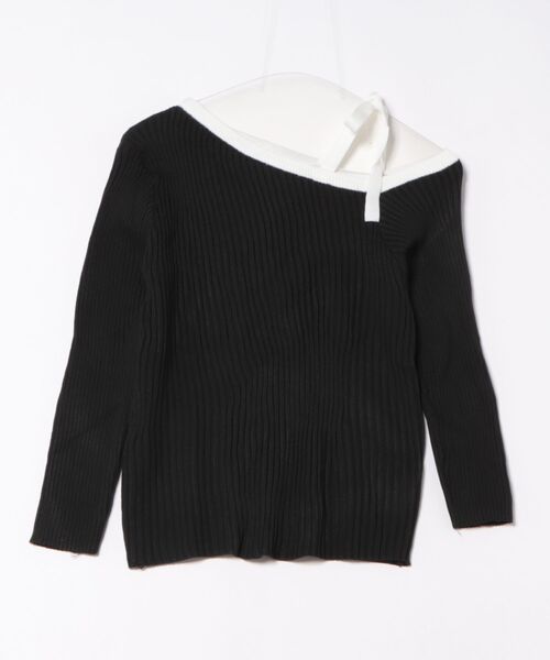 Ritzy(リッツィー)の「オフショルダー 配色 長袖トップス(ニット/セーター・レディース・ホワイト/ブラック・FREE)」の8枚目の写真