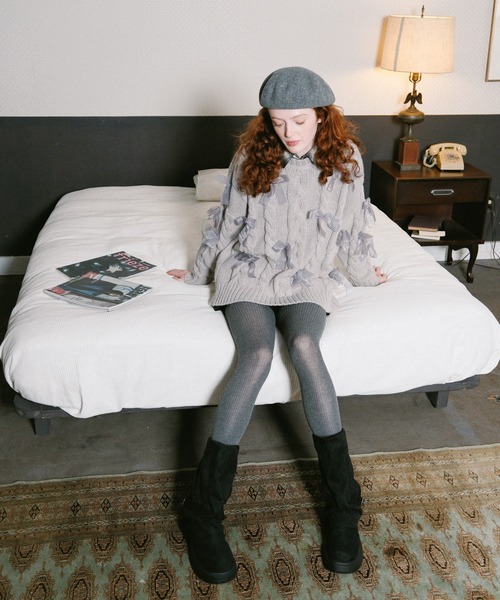 3.3 Field Trip （3.3フィールドトリップ）の「3.3 Field Trip／リボン付きオーバーシルエットニット（ニット/セーター・レディース・ブラック/オフホワイト/グレー・FREE）」の5枚目の写真