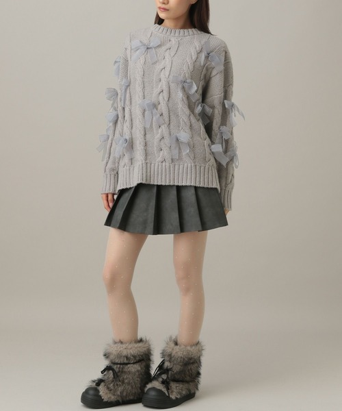 3.3 Field Trip （3.3フィールドトリップ）の「3.3 Field Trip／リボン付きオーバーシルエットニット（ニット/セーター・レディース・ブラック/オフホワイト/グレー・FREE）」の19枚目の写真