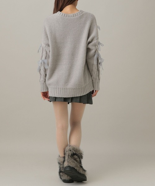 3.3 Field Trip （3.3フィールドトリップ）の「3.3 Field Trip／リボン付きオーバーシルエットニット（ニット/セーター・レディース・ブラック/オフホワイト/グレー・FREE）」の20枚目の写真