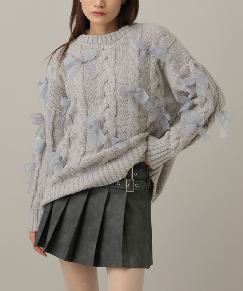 3.3 Field Trip （3.3フィールドトリップ）の「3.3 Field Trip／リボン付きオーバーシルエットニット（ニット/セーター・レディース・ブラック/オフホワイト/グレー・FREE）」の21枚目の写真