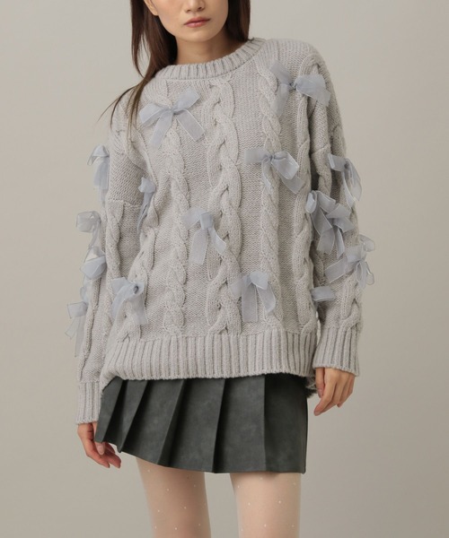 3.3 Field Trip （3.3フィールドトリップ）の「3.3 Field Trip／リボン付きオーバーシルエットニット（ニット/セーター・レディース・ブラック/オフホワイト/グレー・FREE）」の22枚目の写真