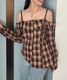 オフショルダー」に該当するトップス（チェック柄）ファッション通販