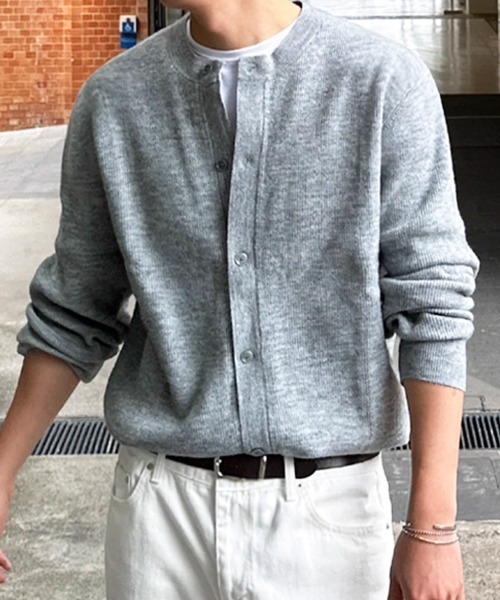 NOWLE（ノウル）の「【NOWLE】リブ編み クルーネック ニット カーディガン（カーディガン/ボレロ・メンズ・グレー・MEDIUM/LARGE/X-LARGE）」の9枚目の写真