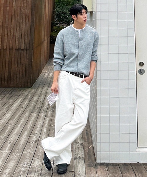 NOWLE（ノウル）の「【NOWLE】リブ編み クルーネック ニット カーディガン（カーディガン/ボレロ・メンズ・グレー・MEDIUM/LARGE/X-LARGE）」の11枚目の写真