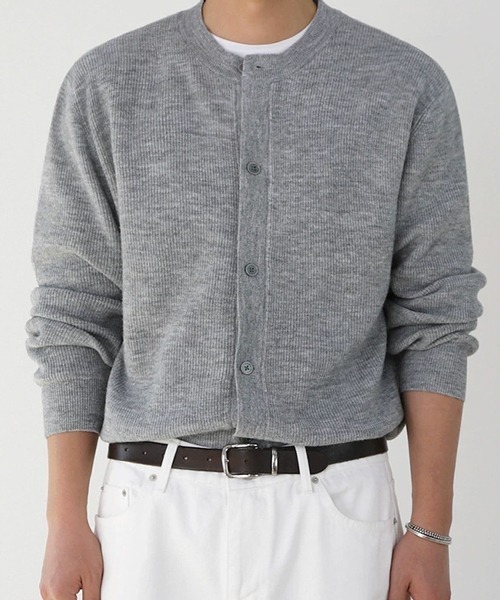 NOWLE（ノウル）の「【NOWLE】リブ編み クルーネック ニット カーディガン（カーディガン/ボレロ・メンズ・グレー・MEDIUM/LARGE/X-LARGE）」の12枚目の写真