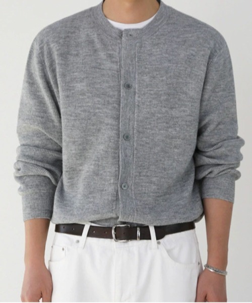 NOWLE（ノウル）の「【NOWLE】リブ編み クルーネック ニット カーディガン（カーディガン/ボレロ・メンズ・グレー・MEDIUM/LARGE/X-LARGE）」の15枚目の写真