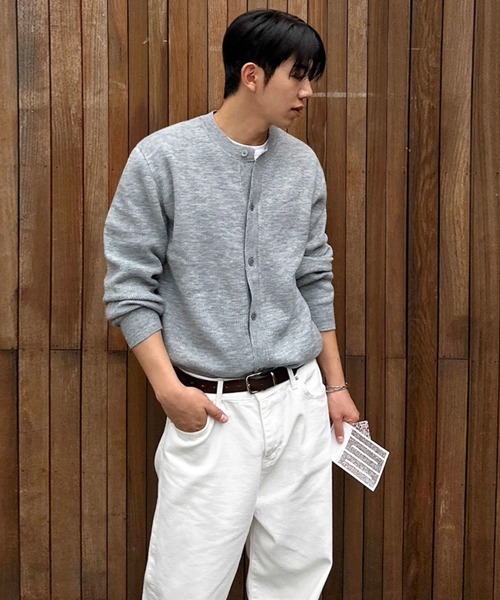 NOWLE（ノウル）の「【NOWLE】リブ編み クルーネック ニット カーディガン（カーディガン/ボレロ・メンズ・グレー・MEDIUM/LARGE/X-LARGE）」の4枚目の写真