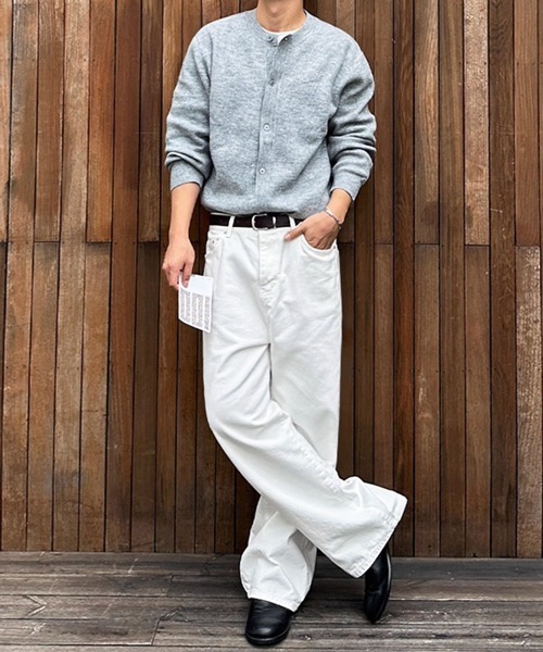 NOWLE（ノウル）の「【NOWLE】リブ編み クルーネック ニット カーディガン（カーディガン/ボレロ・メンズ・グレー・MEDIUM/LARGE/X-LARGE）」の5枚目の写真