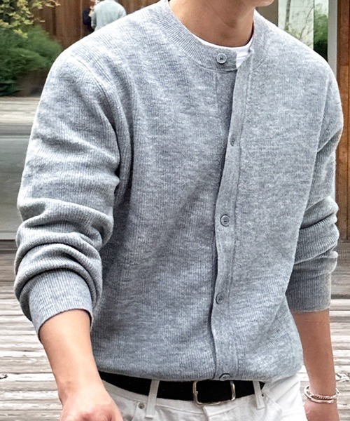 NOWLE（ノウル）の「【NOWLE】リブ編み クルーネック ニット カーディガン（カーディガン/ボレロ・メンズ・グレー・MEDIUM/LARGE/X-LARGE）」の6枚目の写真