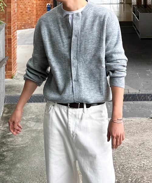 NOWLE（ノウル）の「【NOWLE】リブ編み クルーネック ニット カーディガン（カーディガン/ボレロ・メンズ・グレー・MEDIUM/LARGE/X-LARGE）」の8枚目の写真