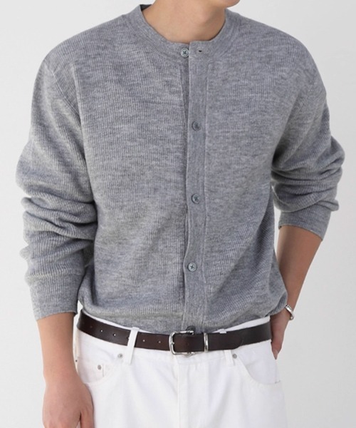 NOWLE（ノウル）の「【NOWLE】リブ編み クルーネック ニット カーディガン（カーディガン/ボレロ・メンズ・グレー・MEDIUM/LARGE/X-LARGE）」の16枚目の写真