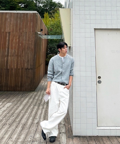 NOWLE（ノウル）の「【NOWLE】リブ編み クルーネック ニット カーディガン（カーディガン/ボレロ・メンズ・グレー・MEDIUM/LARGE/X-LARGE）」の10枚目の写真