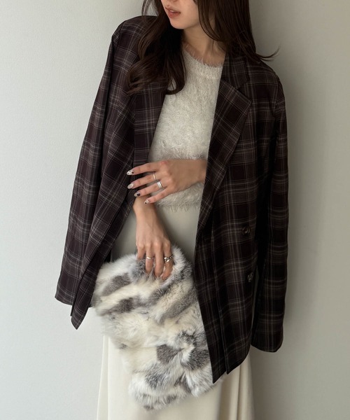 RANAN（ラナン）の「レイヤードデザインダブルジャケット（テーラードジャケット・レディース・チェック/ベージュ/ブラック・S/M/L/LL）」の20枚目の写真