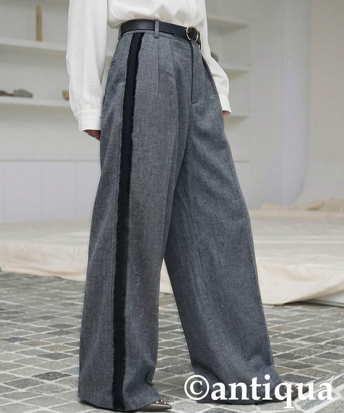 antiqua(アンティカ)の「テープライン ワイドパンツ(その他パンツ・レディース・ブラック/グレー・MEDIUM/LARGE)」の2枚目の写真