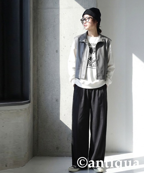 antiqua(アンティカ)の「テープライン ワイドパンツ(その他パンツ・レディース・ブラック/グレー・MEDIUM/LARGE)」の4枚目の写真