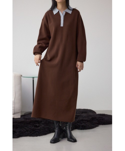 セール】格上げ ポロカラーニットワンピース（ワンピース）｜AZUL BY