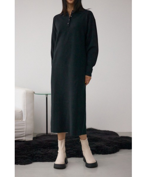 AZUL by moussy(アズールバイマウジー)の「格上げ ポロカラーニットワンピース(ワンピース・レディース・ブラック/ブラウン・SMALL/MEDIUM)」の1枚目の写真