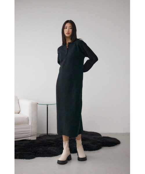 AZUL by moussy(アズールバイマウジー)の「格上げ ポロカラーニットワンピース(ワンピース・レディース・ブラック/ブラウン・SMALL/MEDIUM)」の4枚目の写真