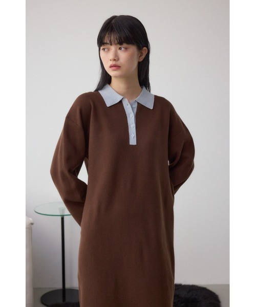 AZUL by moussy(アズールバイマウジー)の「格上げ ポロカラーニットワンピース(ワンピース・レディース・ブラック/ブラウン・SMALL/MEDIUM)」の14枚目の写真