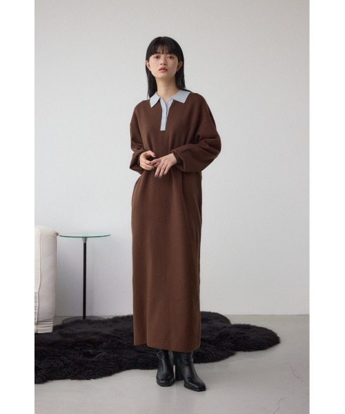 AZUL by moussy(アズールバイマウジー)の「格上げ ポロカラーニットワンピース(ワンピース・レディース・ブラック/ブラウン・SMALL/MEDIUM)」の15枚目の写真