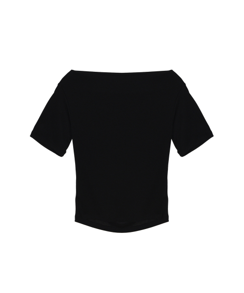 NICK&NICOLE(ニックアンドニコール)の「HALF SHIRRING DRAPE BOAT NECK TOP_BLACK(Tシャツ/カットソー・レディース・その他・FREE)」の5枚目の写真