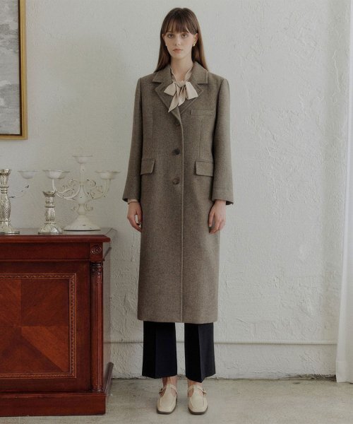 LOOKAST(ルックキャスト)の「ブラウンヘリンボーンソイウールシングルコート / BROWN HERRINGBONE SOY WOOL SINGLE COAT(チェスターコート・レディース・その他・SMALL/MEDIUM)」の1枚目の写真