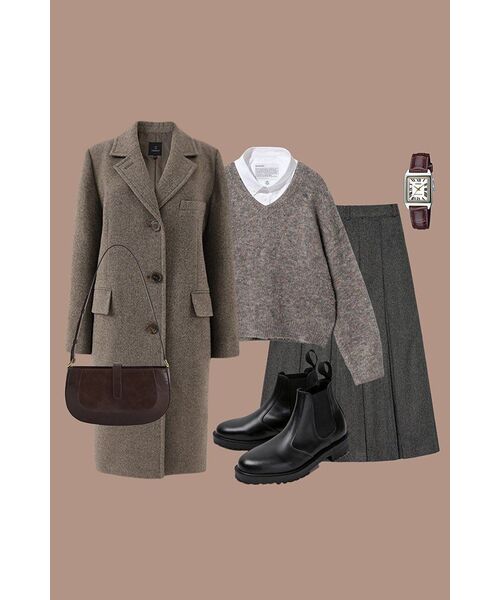 LOOKAST(ルックキャスト)の「ブラウンヘリンボーンソイウールシングルコート / BROWN HERRINGBONE SOY WOOL SINGLE COAT(チェスターコート・レディース・その他・SMALL/MEDIUM)」の2枚目の写真